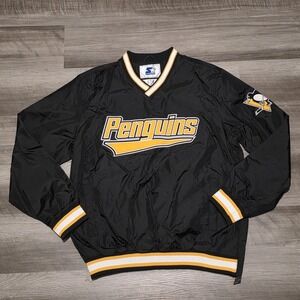 Vintage Starter Pittsburgh Penguins Jacket Mens XL Black NHL Windbreaker Hockey